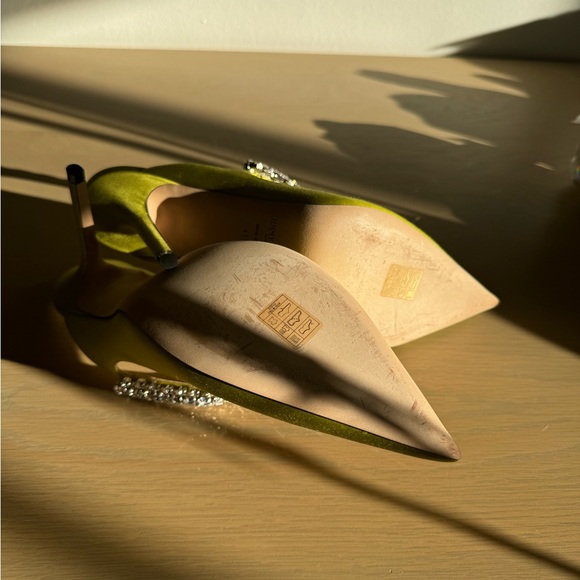 Jimmy Choo chartreuse green lime satin crystal high heels - Picture 4 of 4